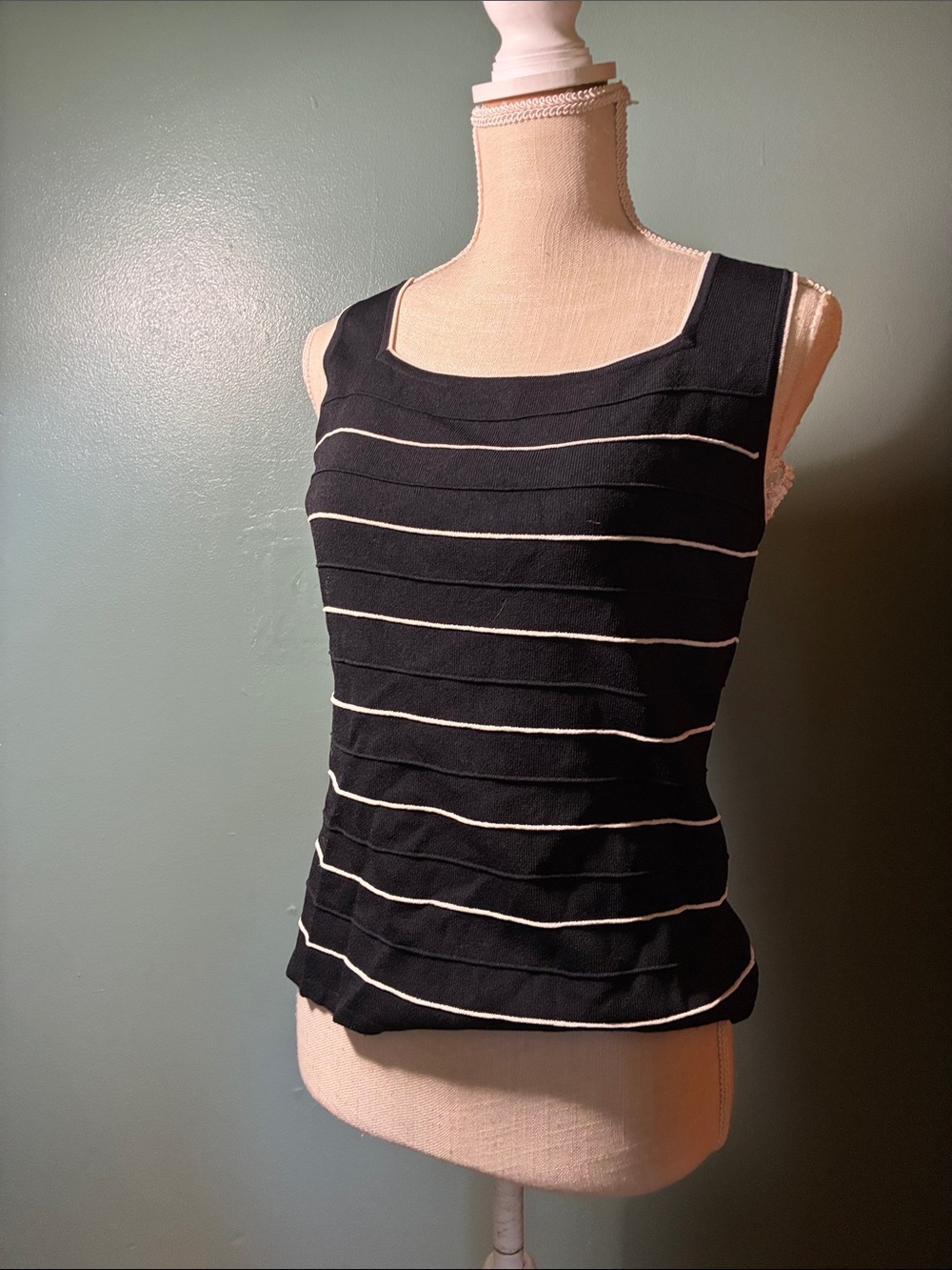 Black Sleeveless Striped Knit Tank Top